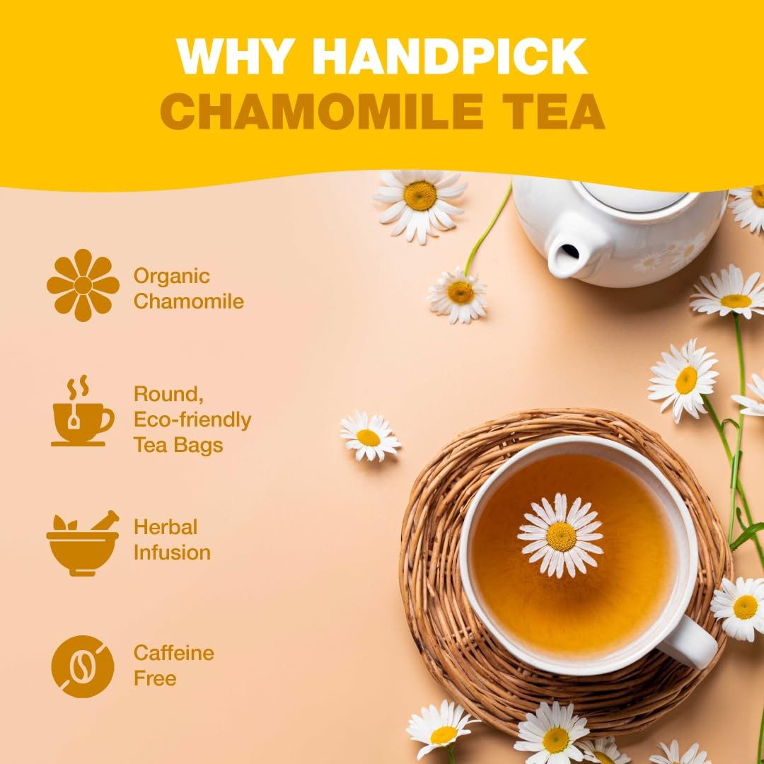 HANDPICK, Organic Chamomile Tea Bags (100 Herbal 100 Count (Pack of 1)