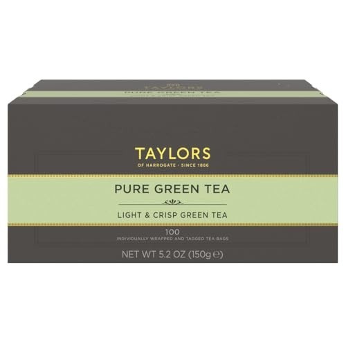 Pure Green Tea Bags – 100 Individually Wrapped, Caffeinated, Hot/Iced, Mellow Fl