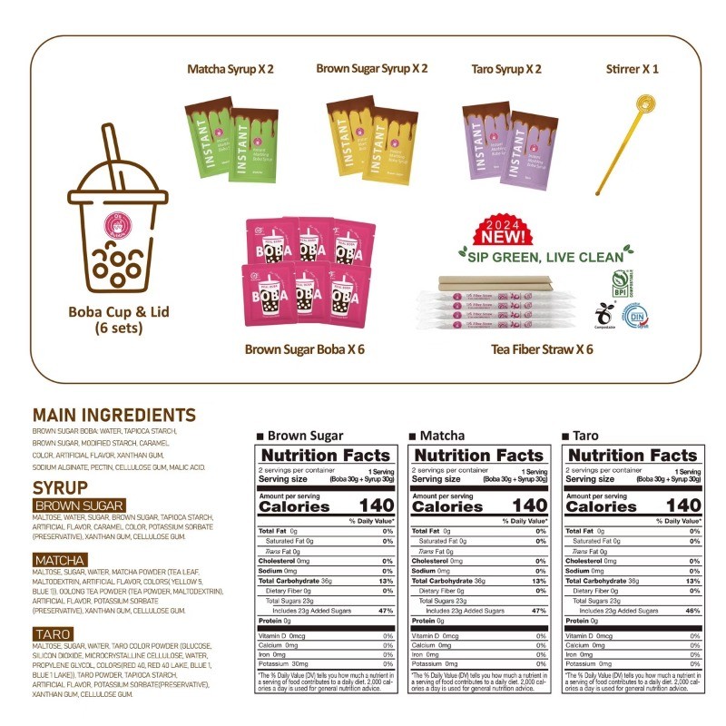 Bubble Instant Marbling Boba Party Kit-Brown Sugar, Matcha, Taro 6P – 12.9oz