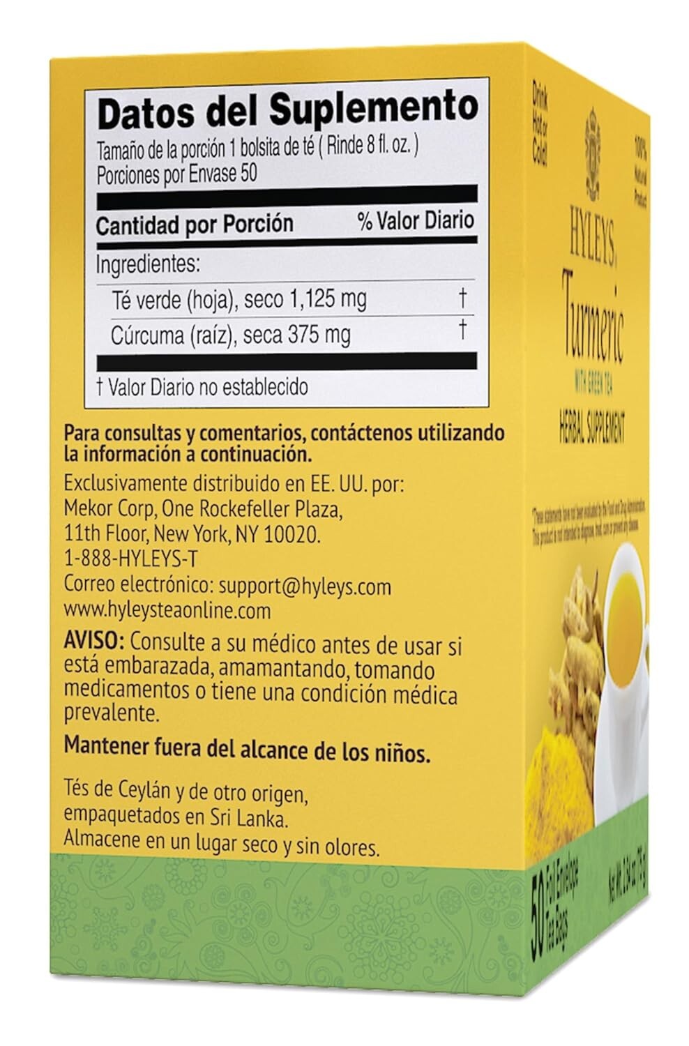 Tea Original Green Tea with Turmeric Herbal Supplement, 50 ct