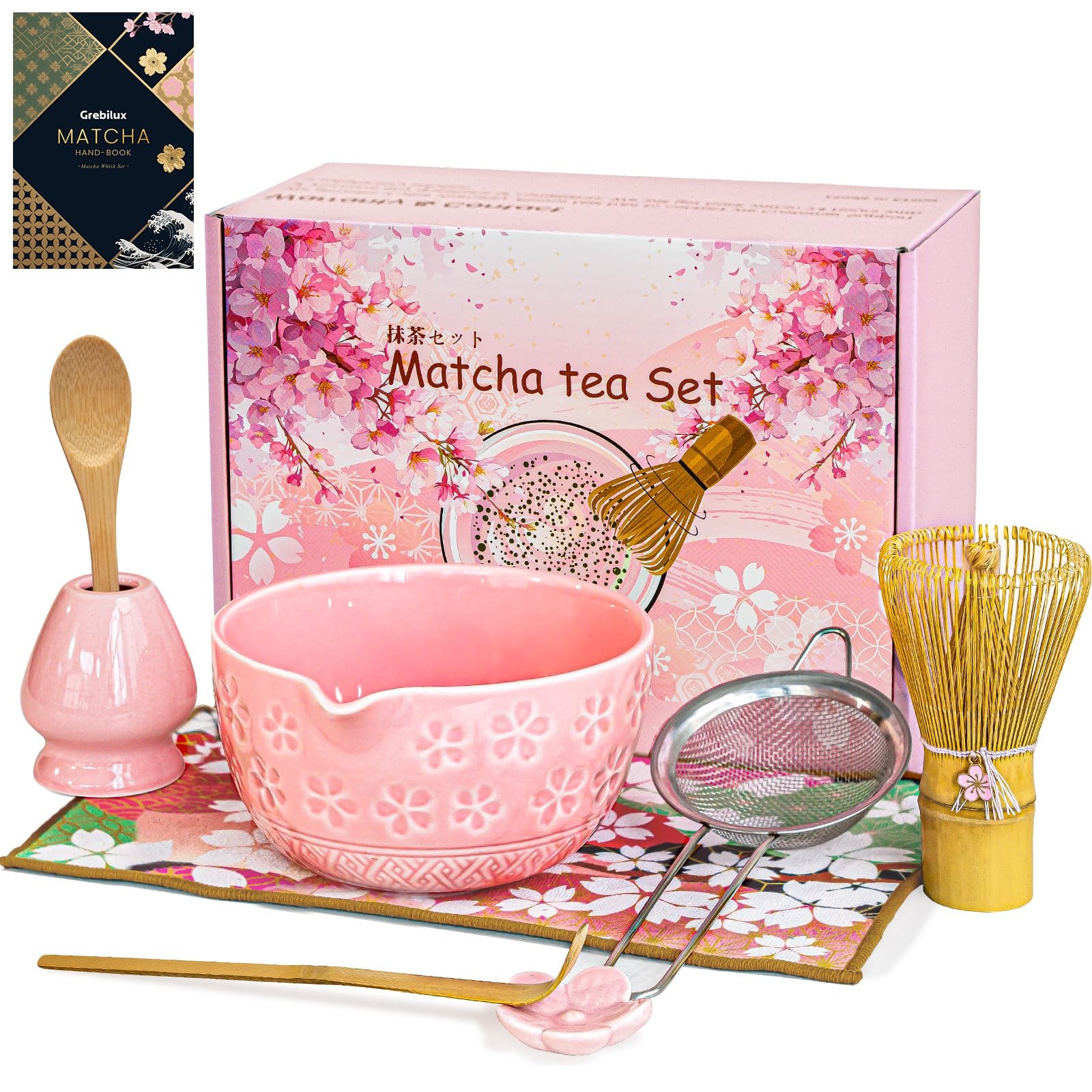 Matcha Whisk Set, Pink Matcha Kit (9 Pcs) Includes Bowl, Whisk, Holder, Scoop…