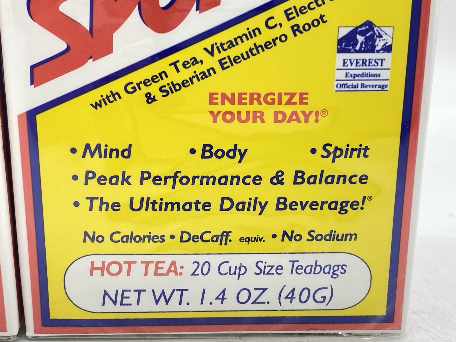 SPORTea Hot Tea – 20 Cup Size Teabags 1.4 oz – Energizing 2 Boxes BB:04/28