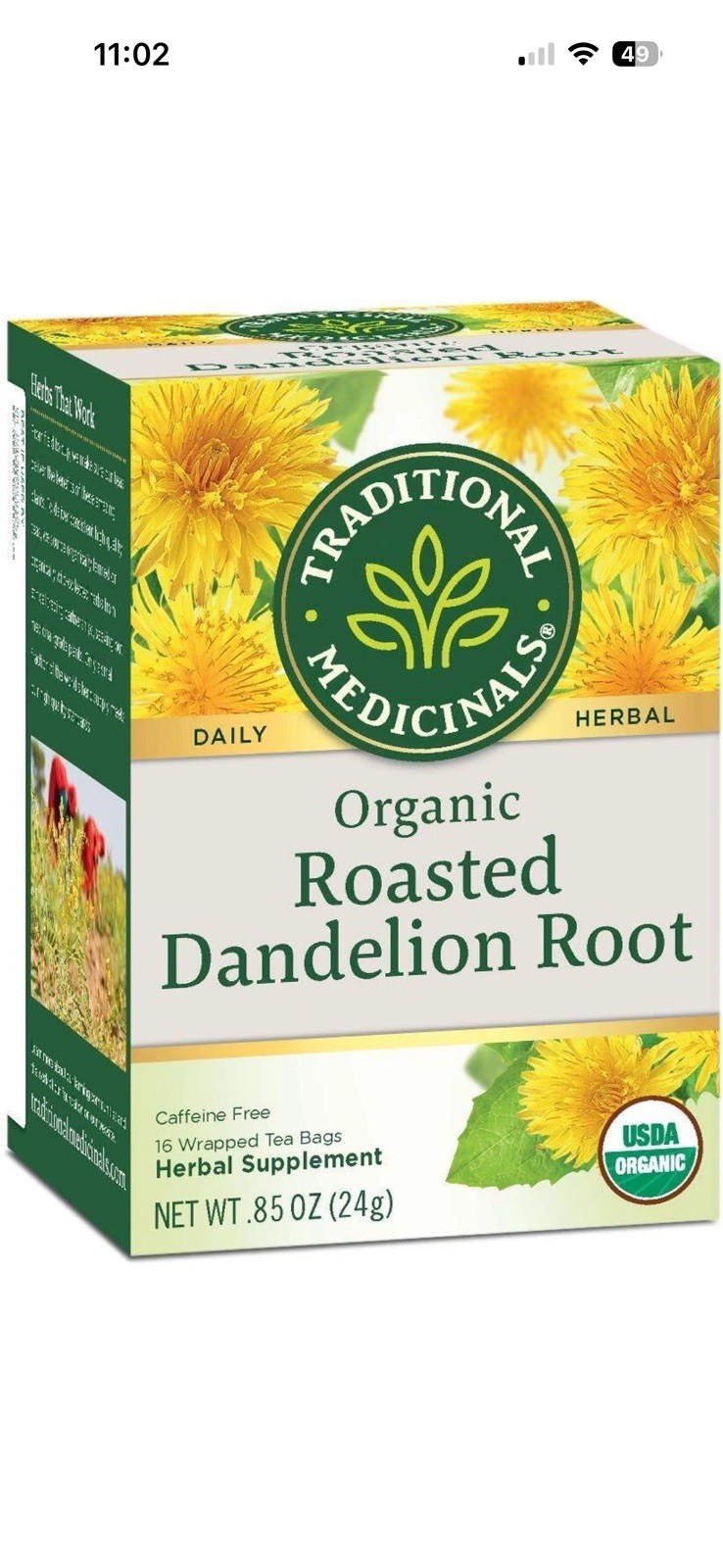 Traditional Medicinals Org Roasted Dandelion Root Herbal 16 Tea Bags (6 Pack)