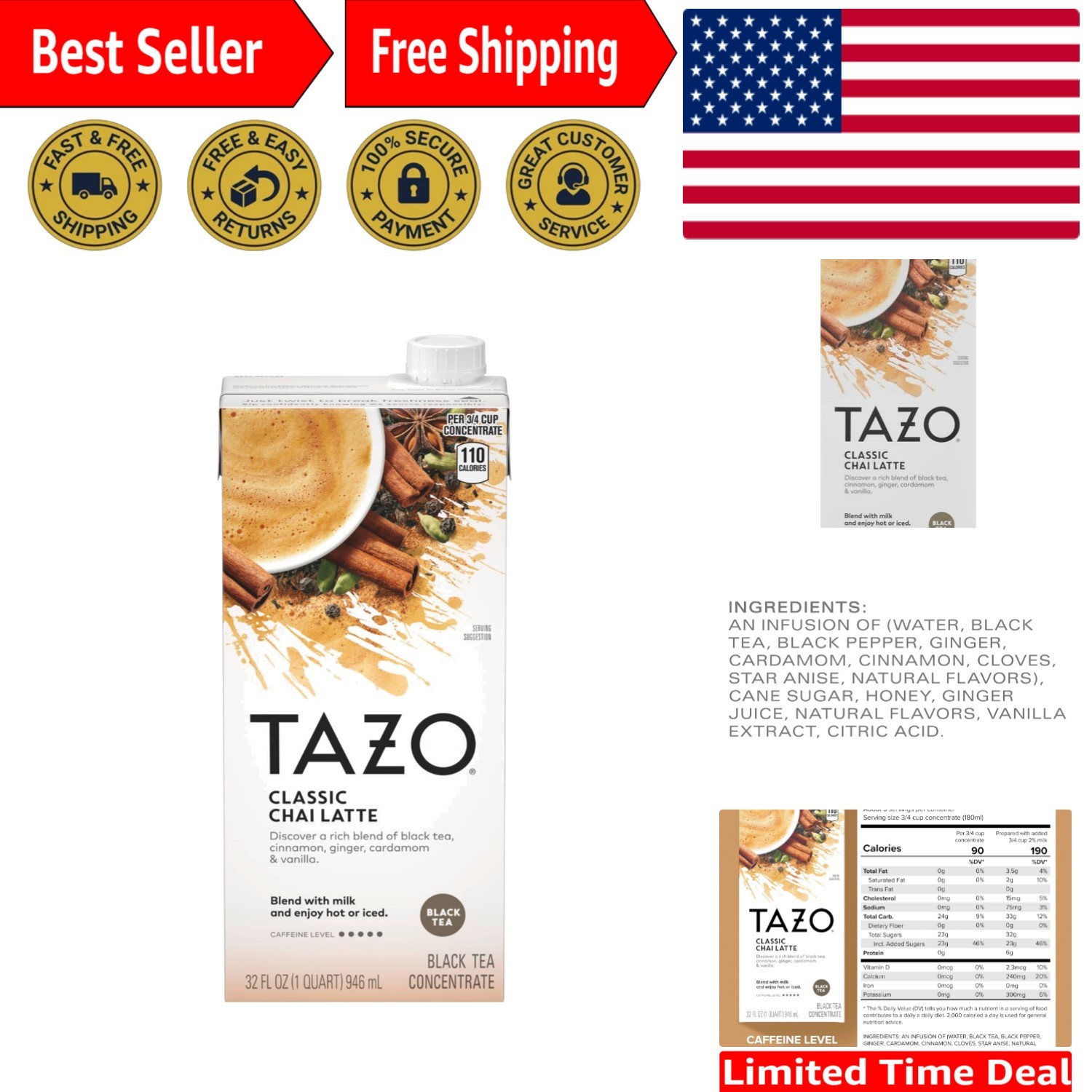 Convenient TAZO Chai Latte Concentrate 32 oz – Perfect for Hot or Iced Beverages