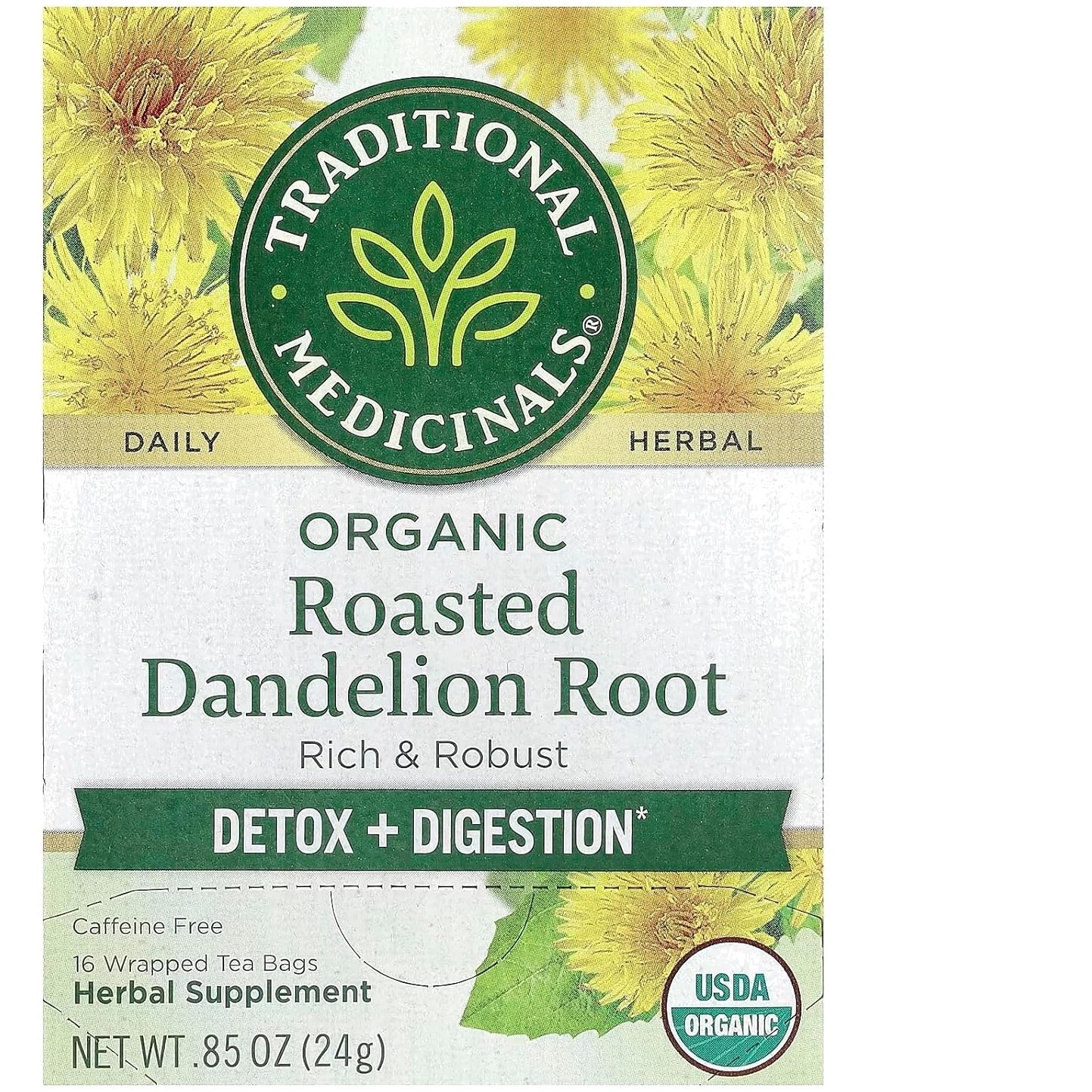 Organic Roasted Dandelion Root Tea for Detox & Digestion – 16 Kosher Teabags