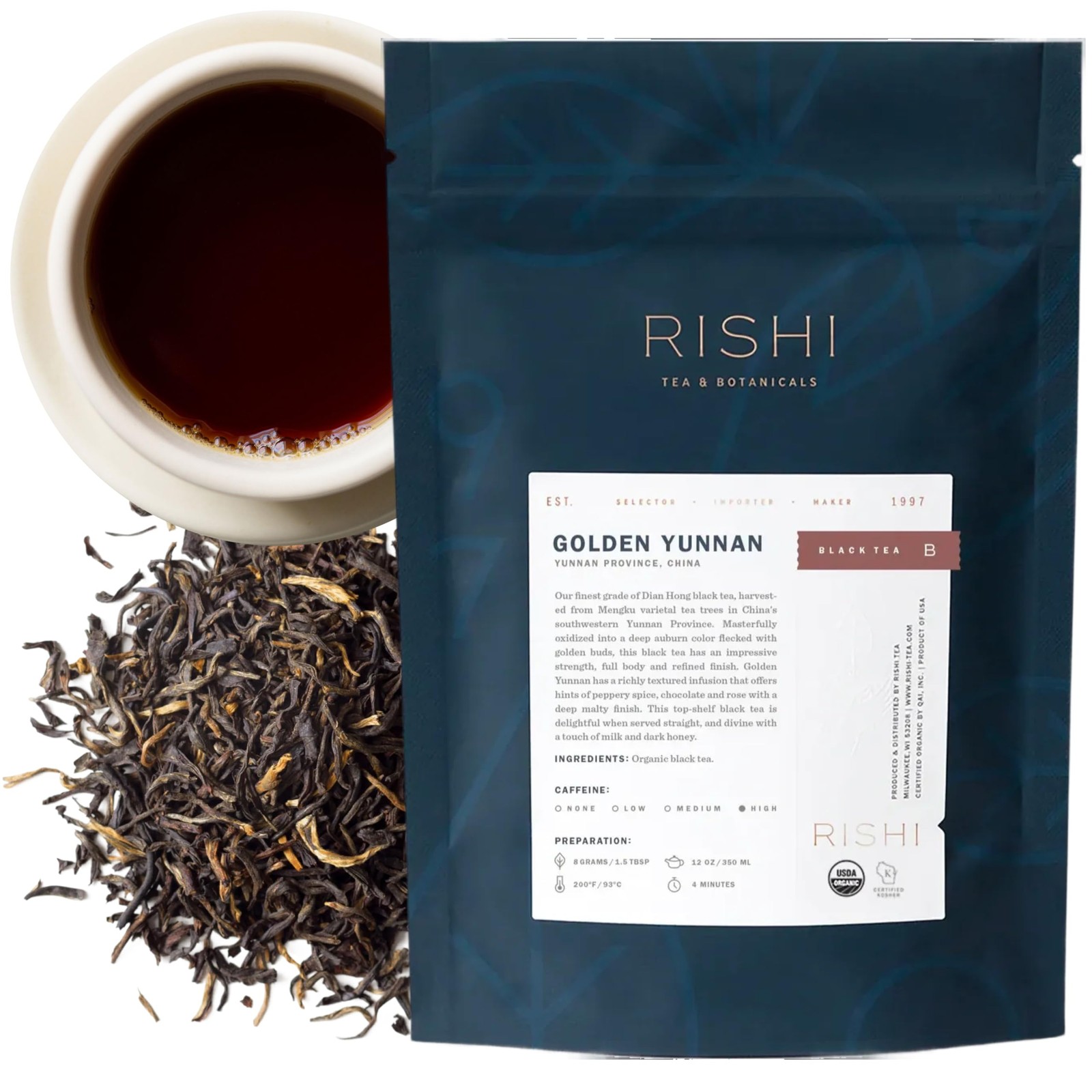 Rishi Tea Golden Yunnan Black – Organic, Loose Leaf 1/4 Pound (Pack of 1)