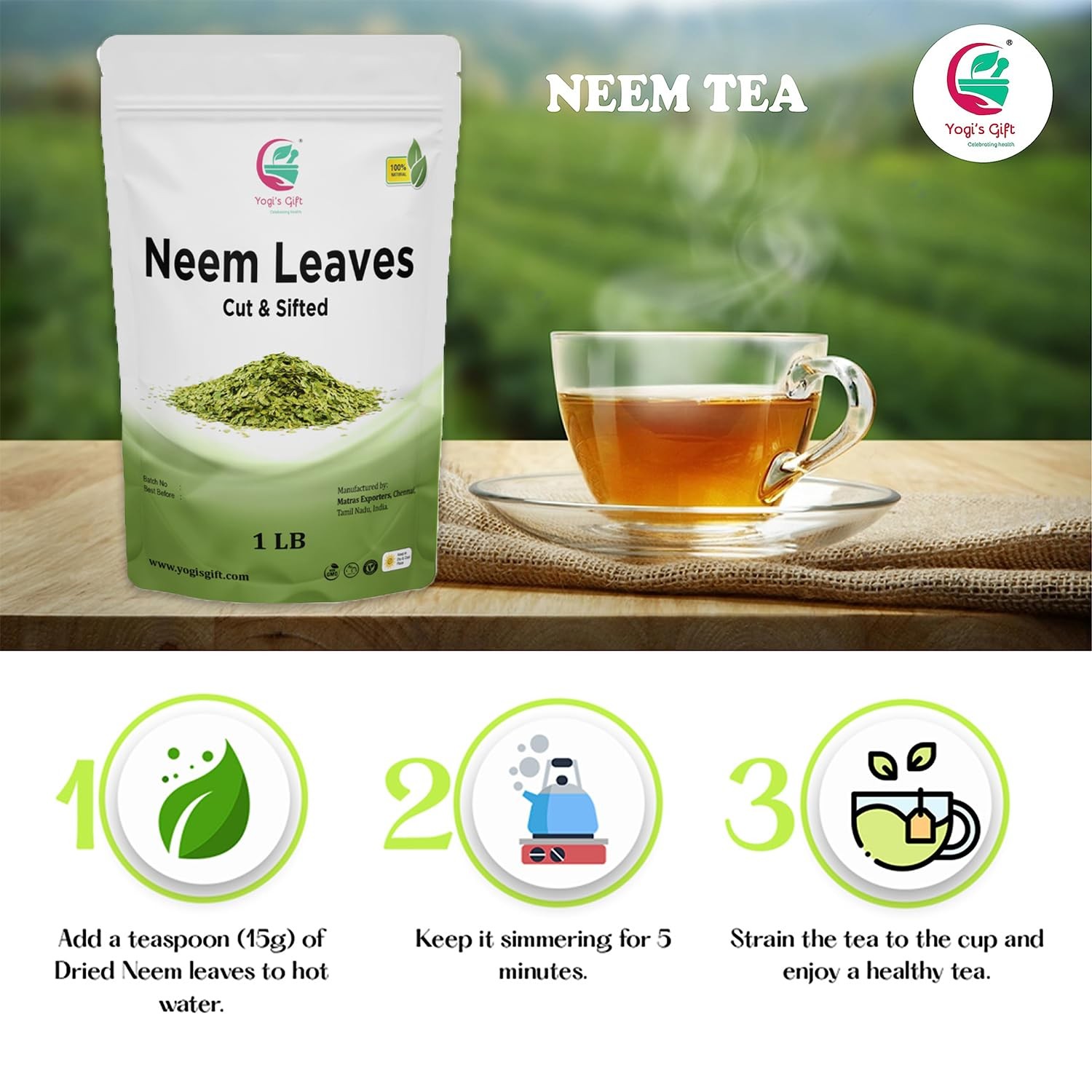 Neem Leaf 1 LB | 100% Natural Tea | Neem Leaves Cut and Sifted | Azadirachta …