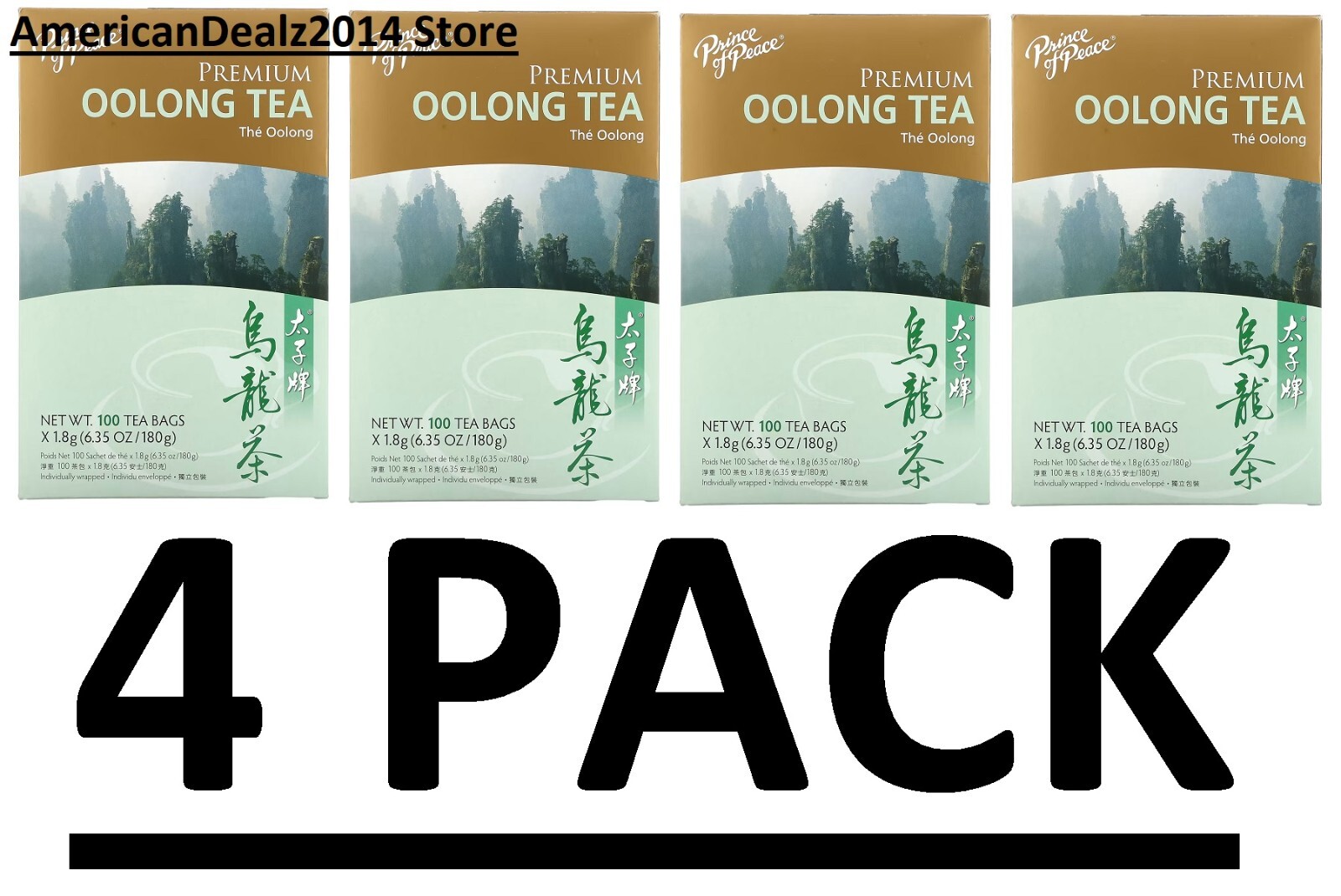 4 PACK -Prince of Peace Premium Oolong Tea 6.35Oz/180g 100 Tea Bags (Total 400)