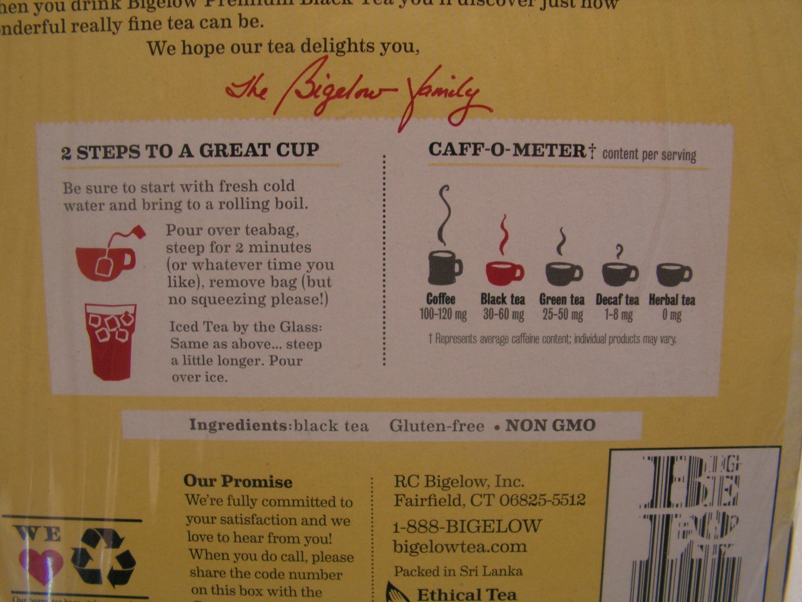 Bigelow Premium Ceylon Tea Bags – 100/Box. Individually Wrapped BEST By 08/2028