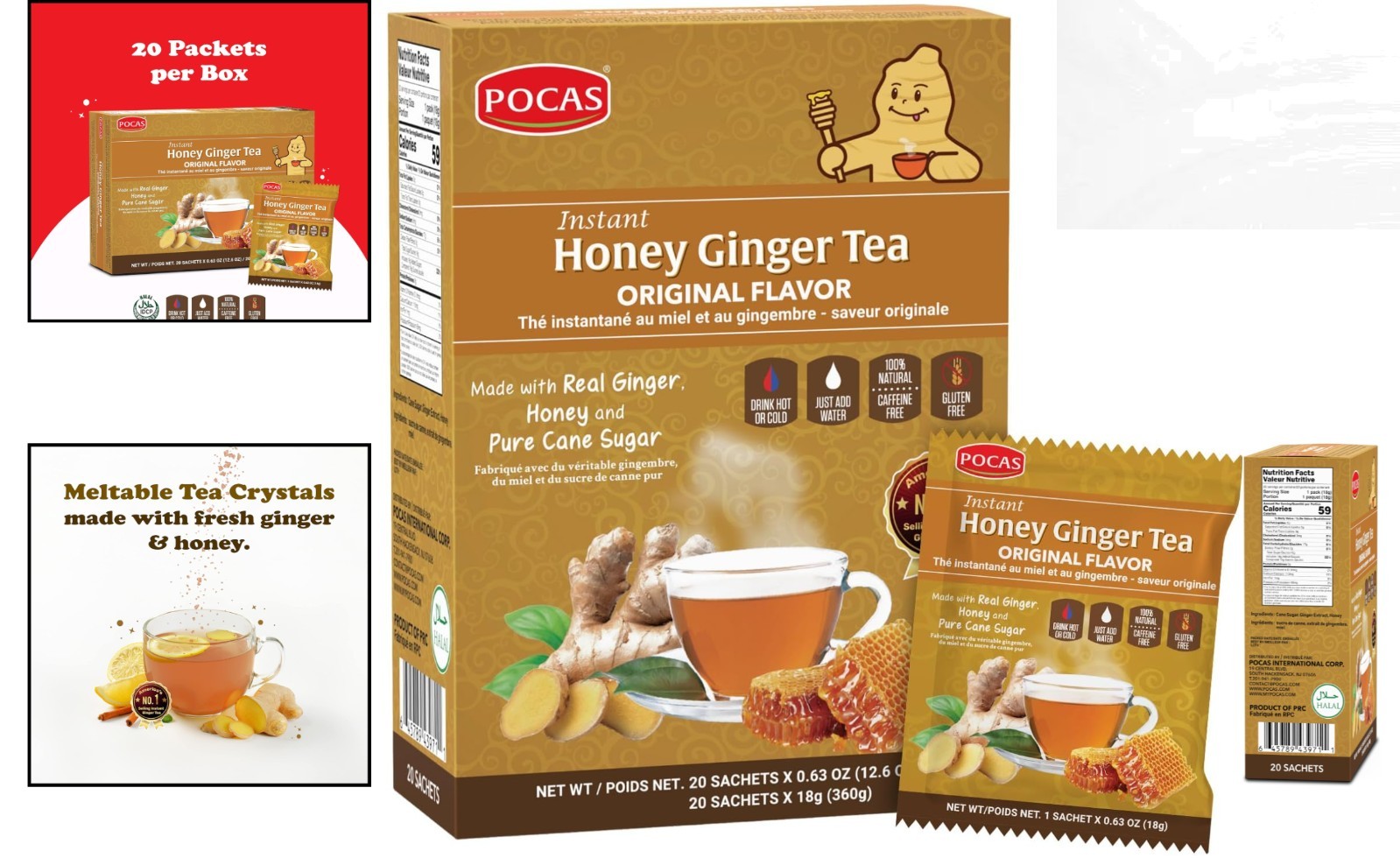 Delicious Instant Honey Ginger Tea Pack of 20 – Immune Support & Gluten Free