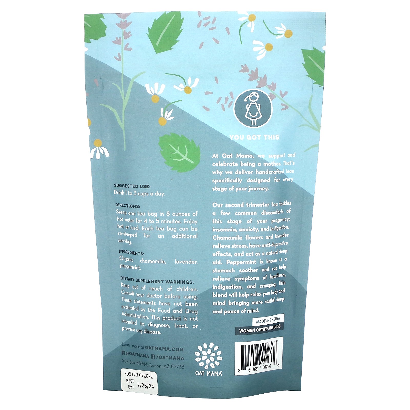 Calm Tea, Chamomile Lavender Flower, Caffeine Free, 14 Tea Bags, 32 g