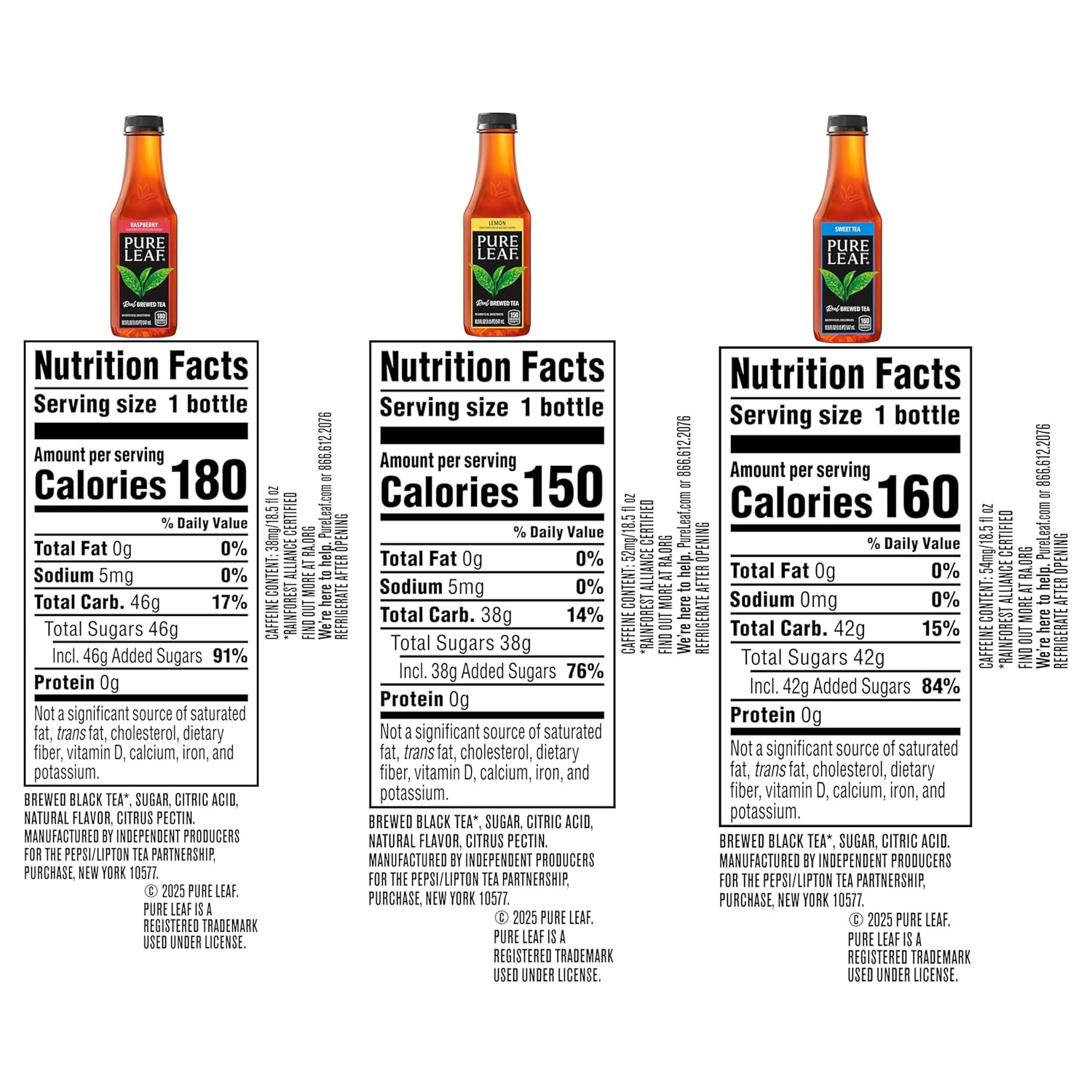 Pure Leaf Iced Tea, Sweetened 3 Flavor Variety Pack, 18.5oz Bottles (Pack of 12)