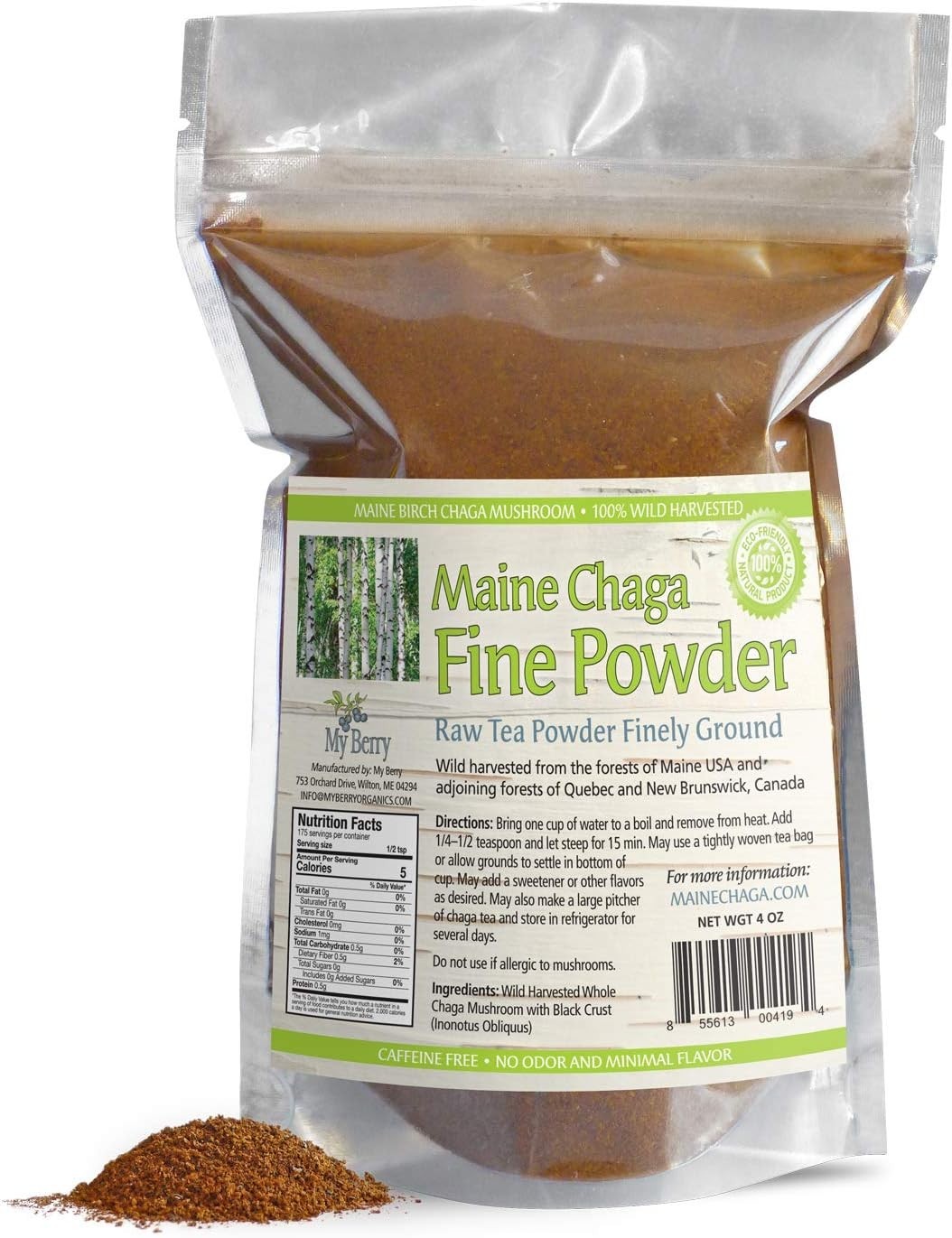 Sustainable Wild Chaga Tea Powder, 4oz | Rich in Antioxidants & Immune Support