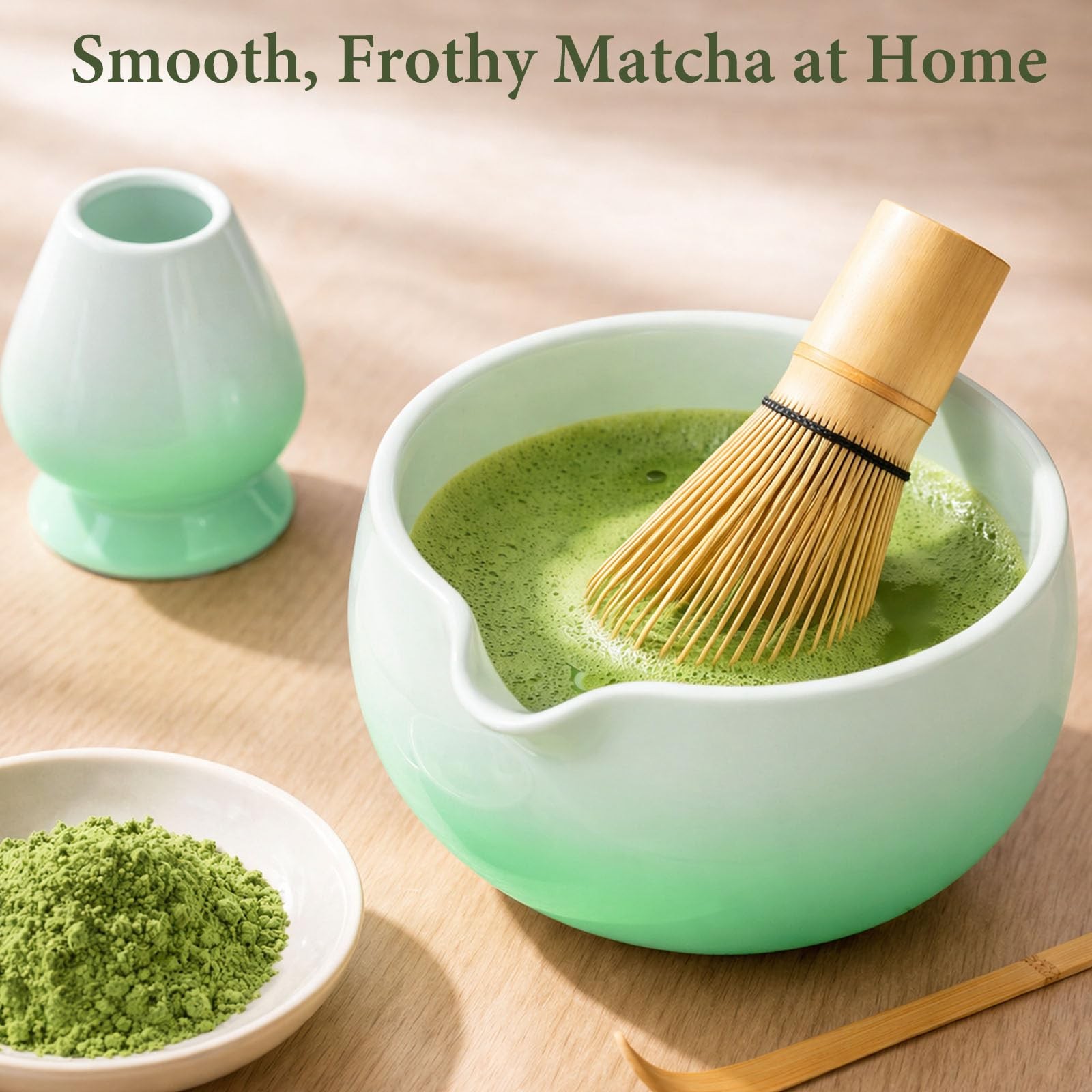 Matcha Whisk Set, Ceramic Matcha Set Includes Bowl & Holder, Bamboo Whisk (Ch…