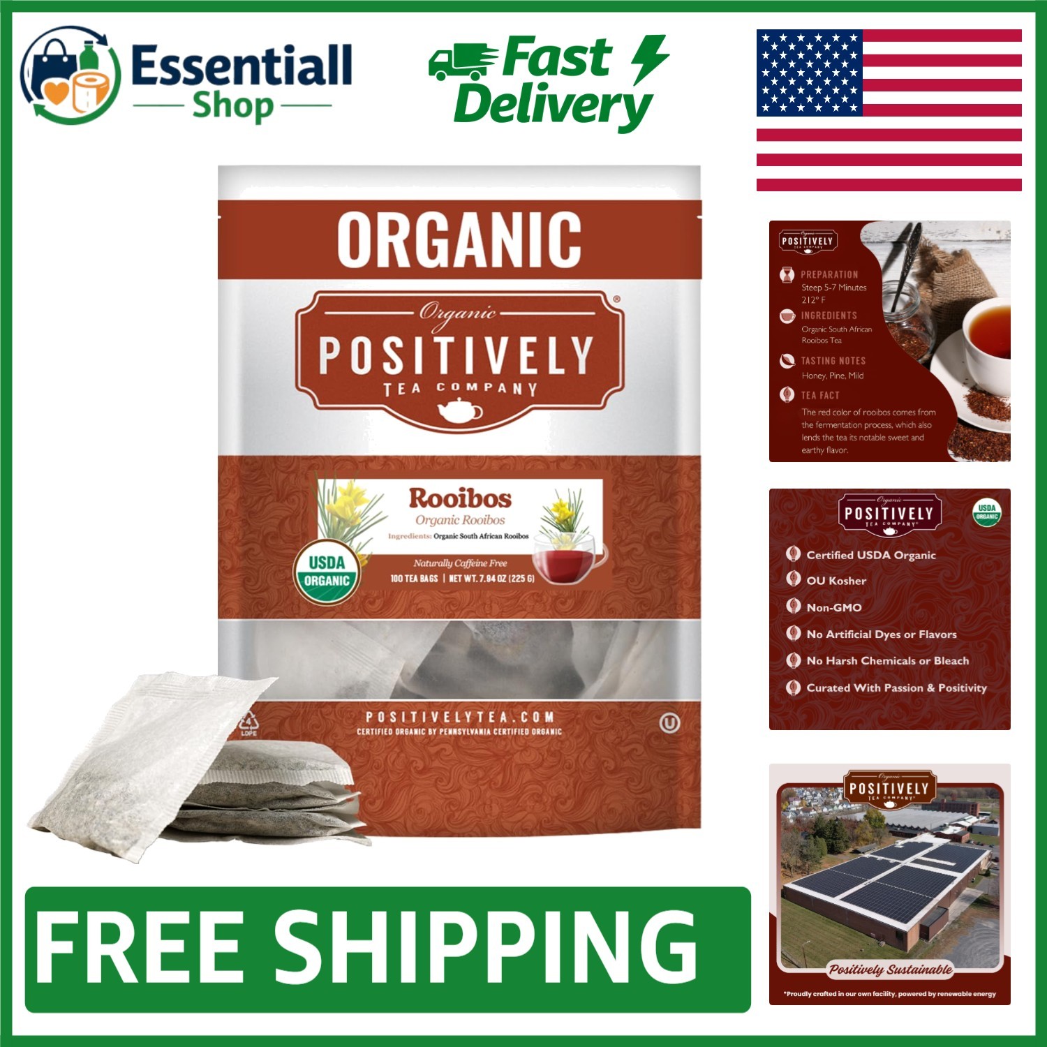 South African Rooibos Tea – 100 Count Eco-Friendly Bags, Sweet & Nutty Flavor
