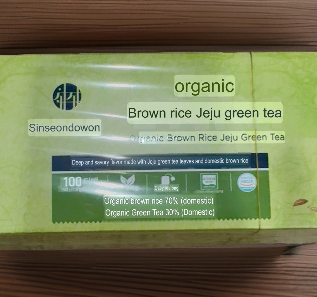 Korean Organic Green Tea with Brown rice 100 Tea bags (1 Box) Exp 9/1/26