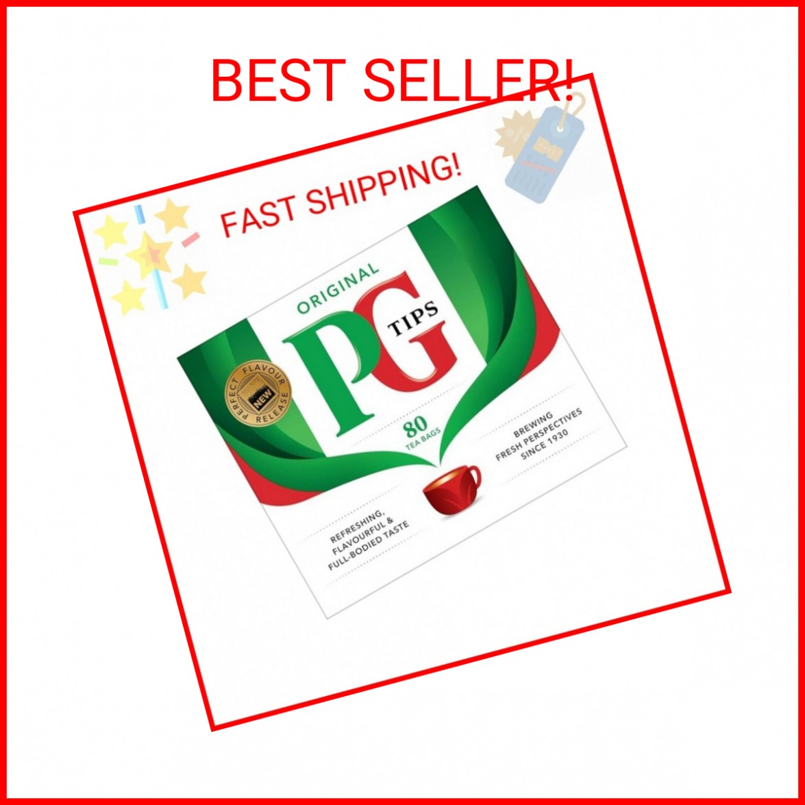 PG Tips Black Tea Bags Non-Pyramid, 80 Count (Pack of 1)