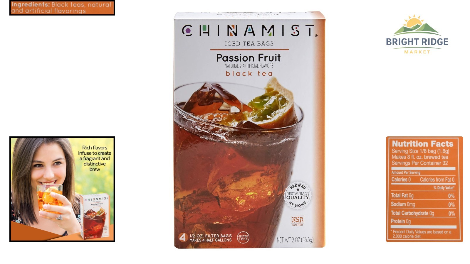 Natural Sweet Passion Fruit Iced Tea Bags – 4 Count for Refreshing Beverage