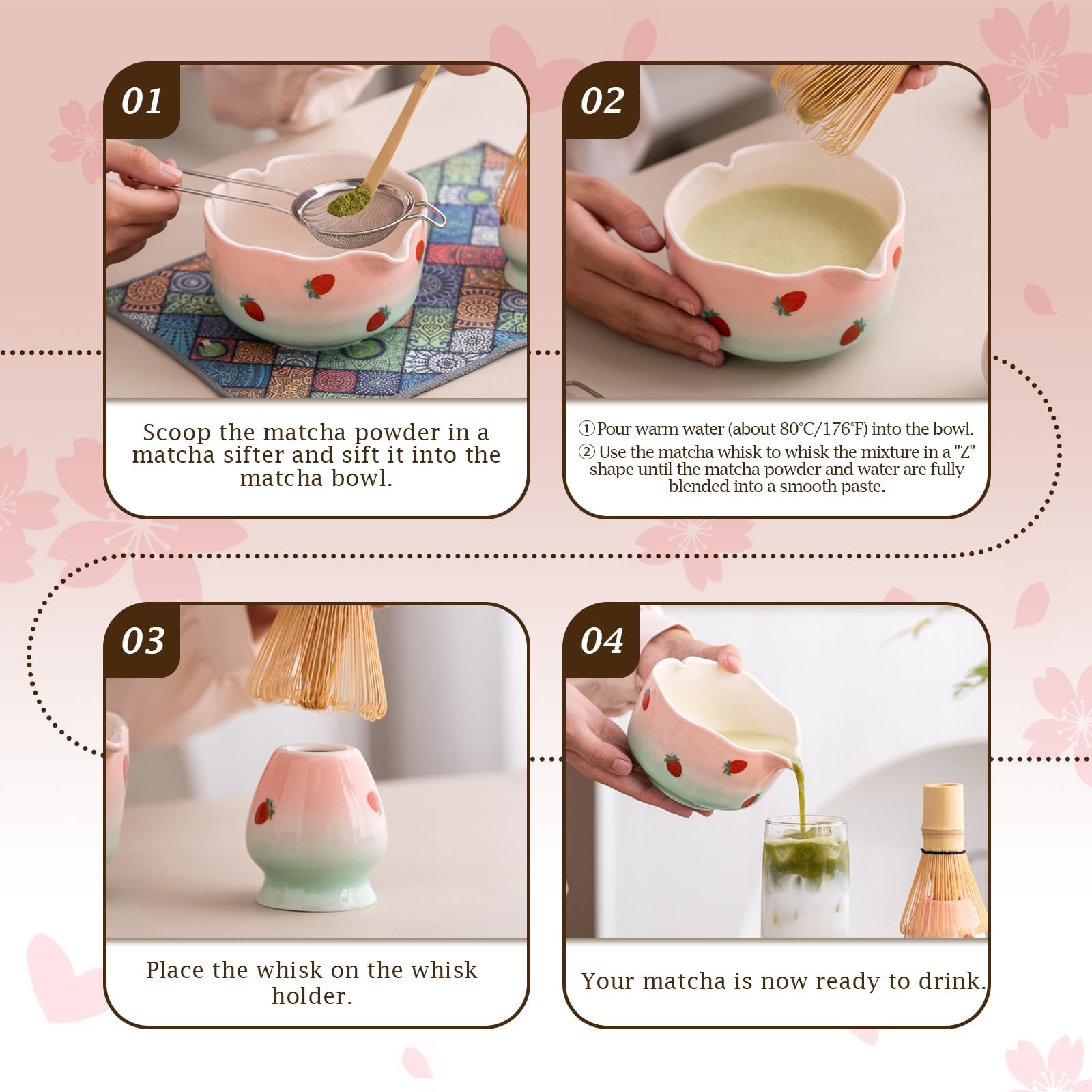 7 Pcs Matcha Whisk Set, Includes Heart Shaped Matcha Bowl with Spout, Holder …