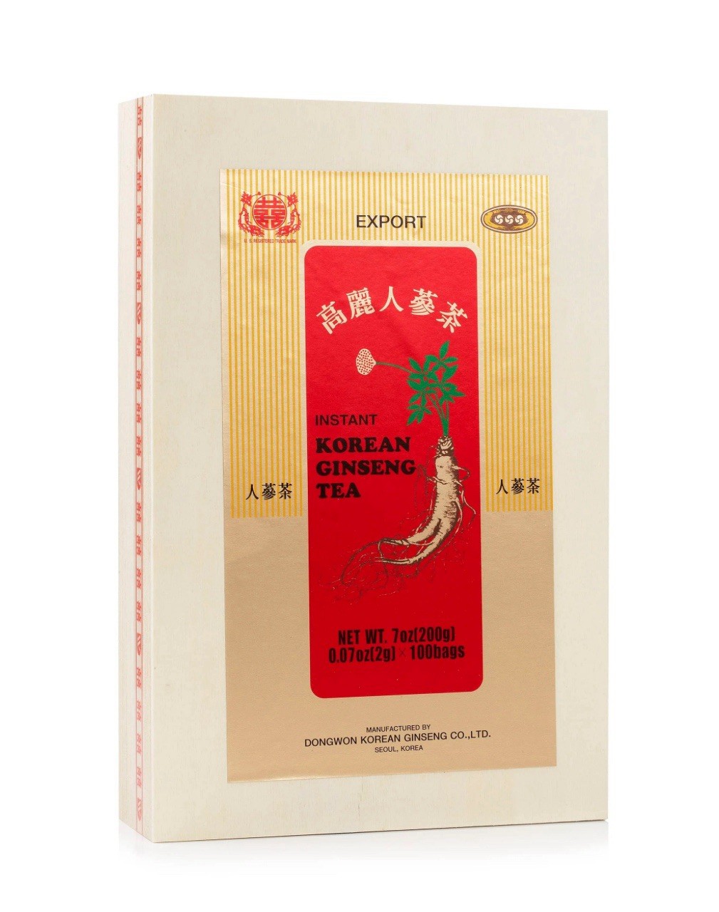Korean instant ginseng tea, 100 bags (brand new, factory-sealed wooden box)