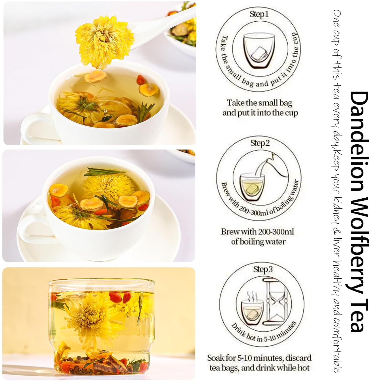 Dandelion Wolfberry Herbal Tea – Kidneys & Liver Health Tea, Seven Herbal Ingred