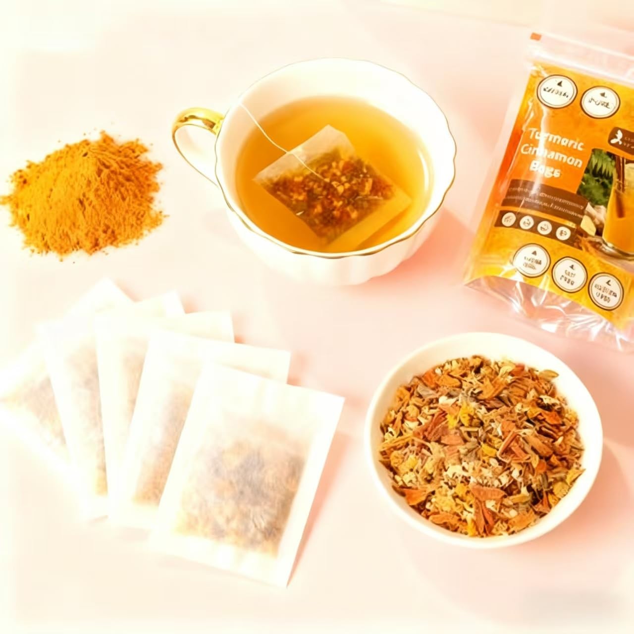 Turmeric Ginger Cinnamon Tea Bags Herbal Tea Blend, 100% Natural Ingredients…