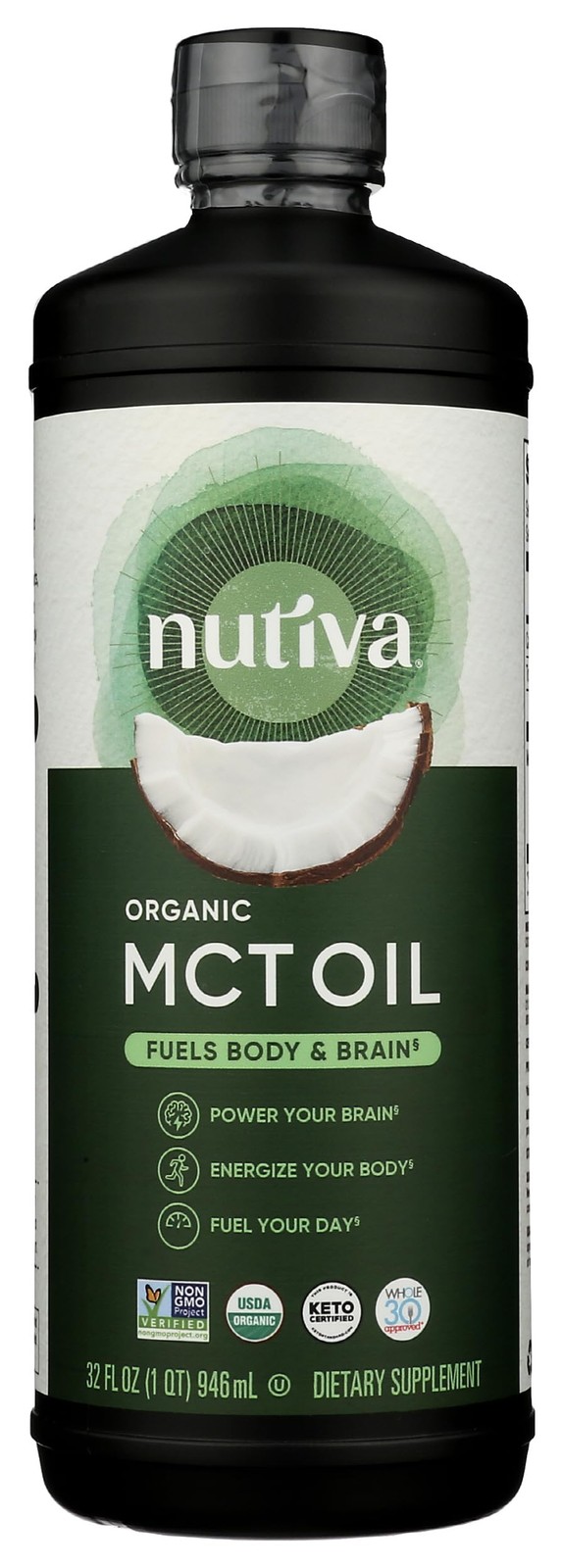 Nutiva Organic MCT Oil, Unflavored, 32 Oz, 32 Fl Oz (Pack of 1), Colorless