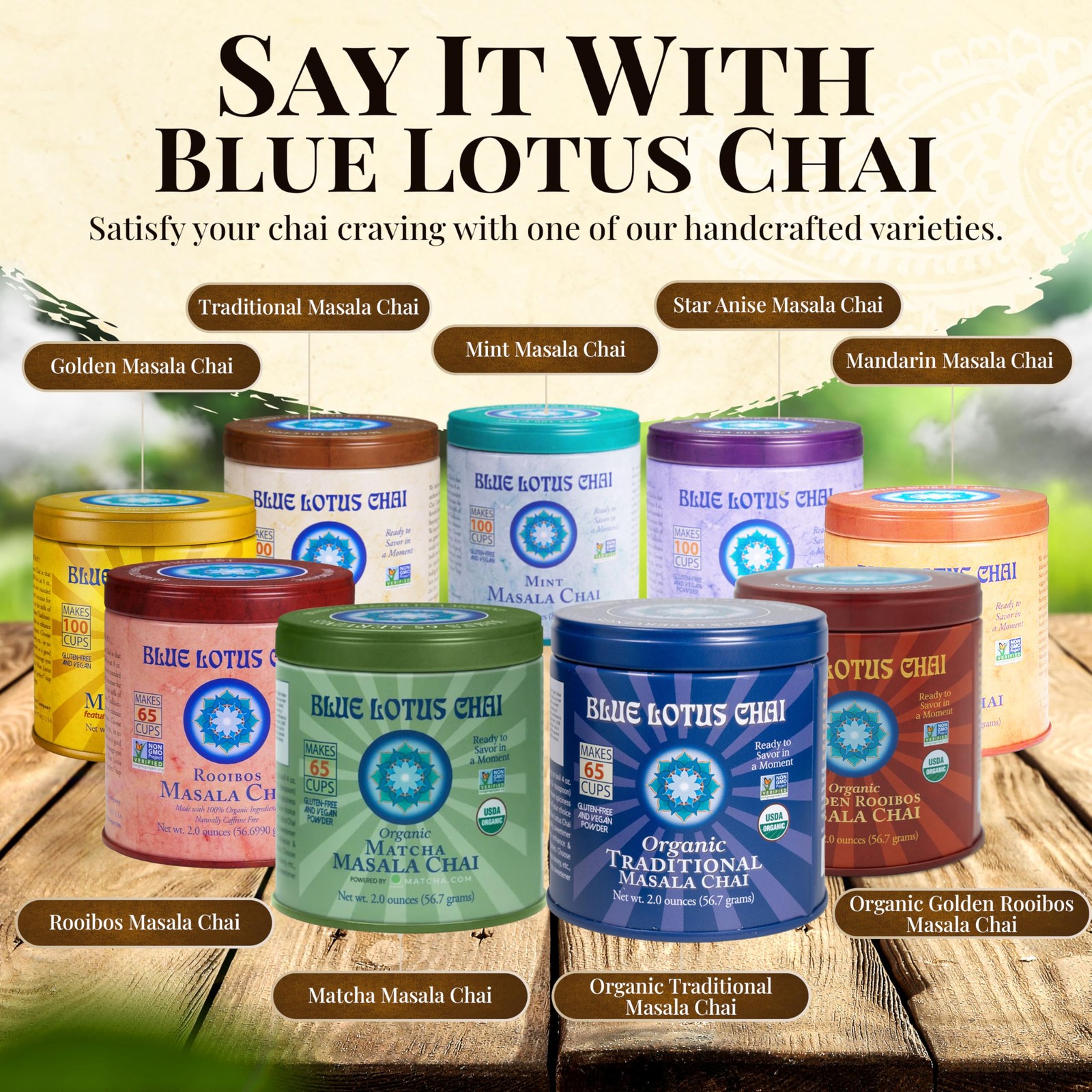 Blue Lotus Chai Tea – Fully Organic Traditional Masala – Makes 2 Ounce