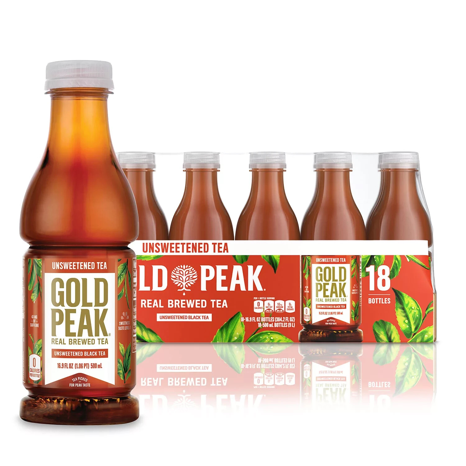 Gold Peak Unsweetened Tea 16.9oz 18-Pack – Zero Calorie Real Brewed