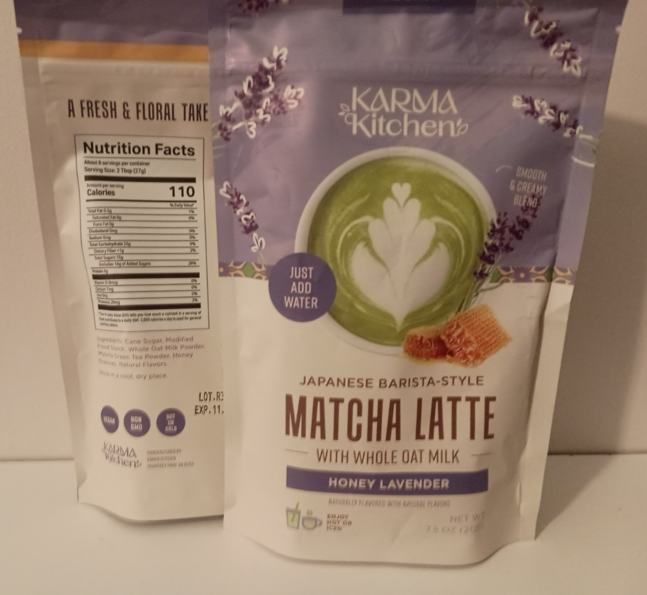 2 Karma Kitchen Japanese Barista-Style Honey Lavender Matcha Latte w/ Oat Milk