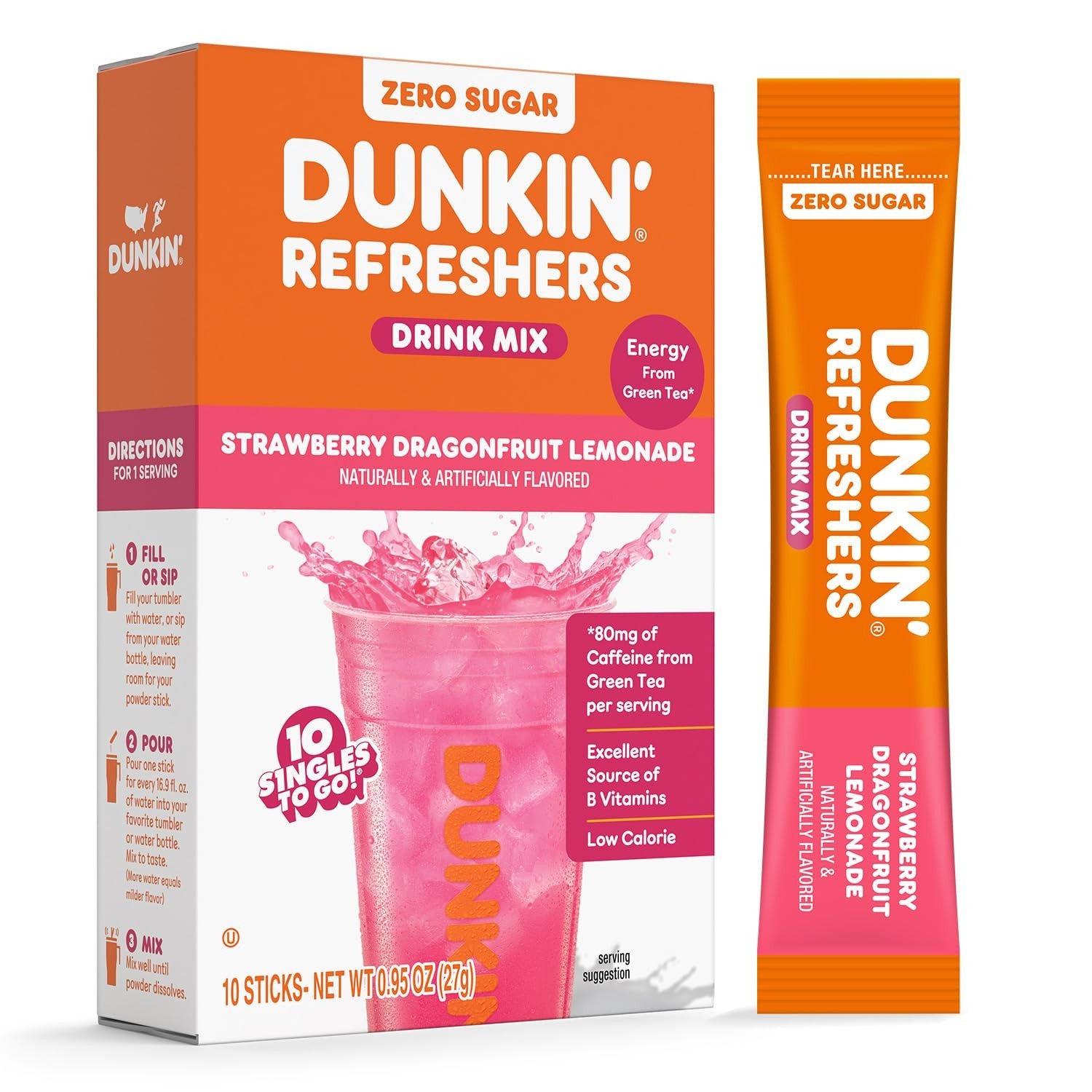 Dunkin’ 🍩 Refreshers Singles To Go! Strawberry 🍓 Dragon fruit, 10 packets