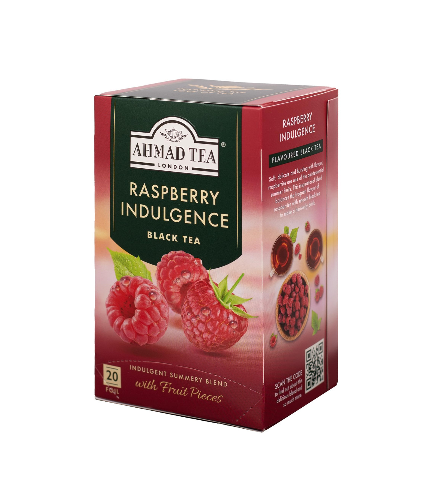 Ahmad Raspberry Flavored Black Tea Bags 20 Count Fruity Summer Brew