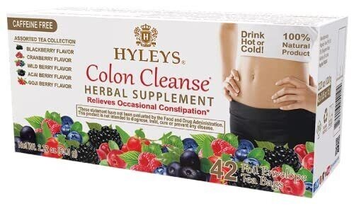 (2-PACK BUNDLE ) HYLEYS 42 CT Colon Cleanse 5 Flavor Assorted Tea (84 TEA BAGS)