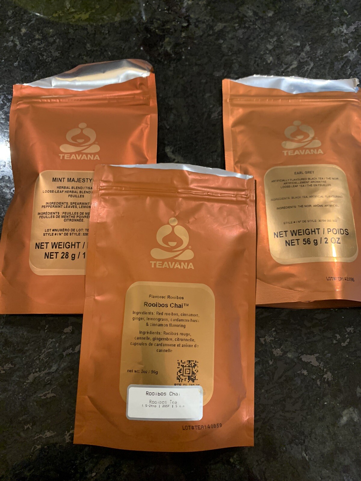 Teavana Loose Tea Lot Of Three Open Bags Mint Majesty Earl Gray Rooibos Chai