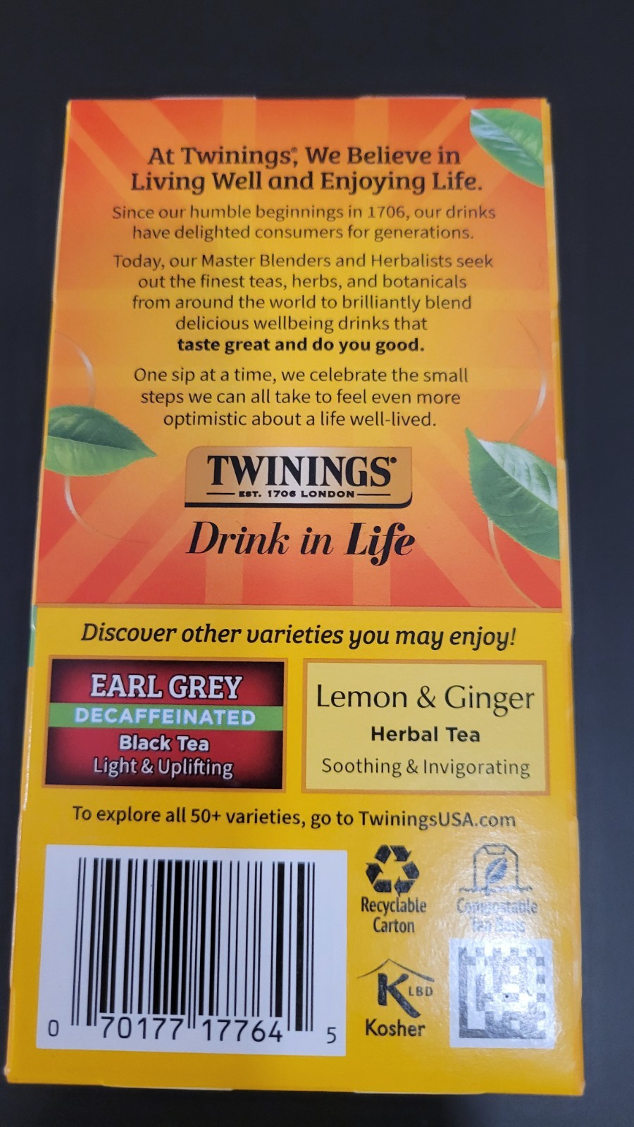 6 Packs – Twinings Lady Grey Decaffeinated Black Tea – 20 Count each box