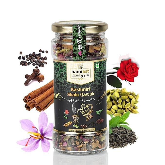 Kashmiri Shahi Qawah (Kahwa) Green Tea With Saffron | 100 Grams Serves 50 Cups