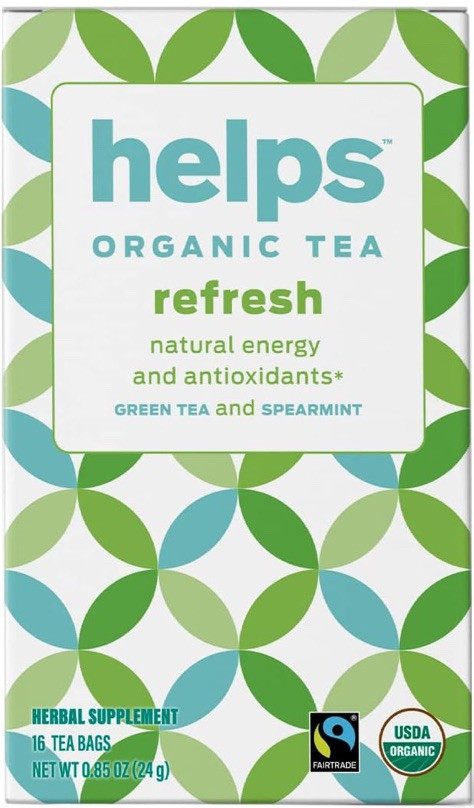 2) Boxes Helps Teas Refresh Organic Green Tea W/Spearmint Herbal 32 Tea Bags NIB