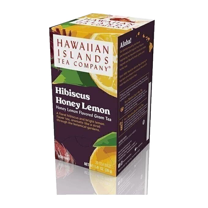 Hawaiian Island Tea Hibiscus Honey Lemon Flavored Green 20 Tea Bags 1.41 oz.