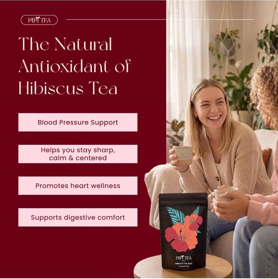 PiPi Tea Organic Hibiscus Tea Bags Caffeine Free Herbal Tea Rich in Antioxi
