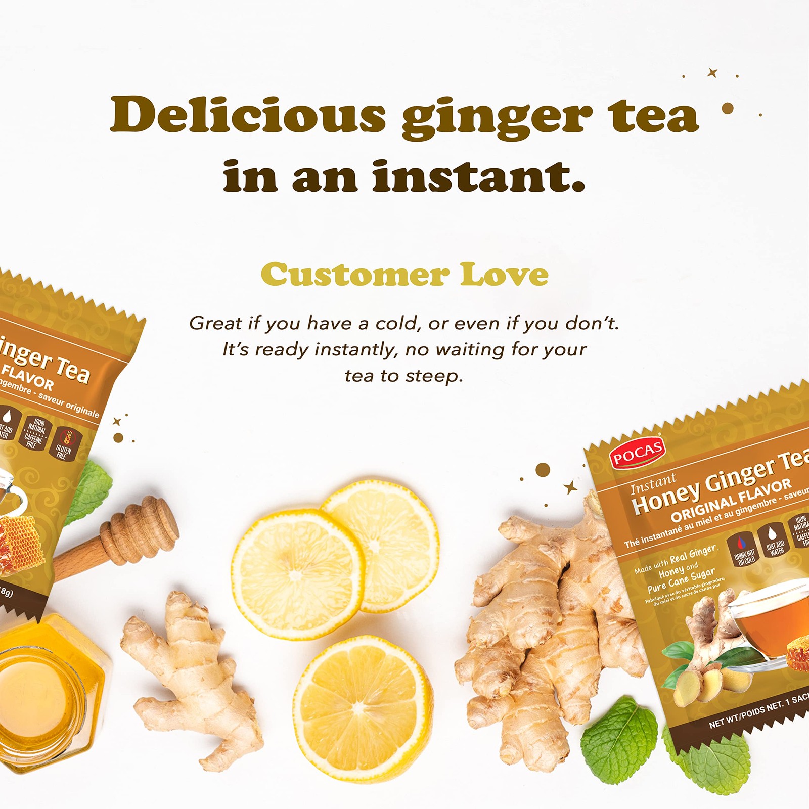 Pocas Honey Ginger Tea, Original, Instant Powder (20 12.7 Ounce (Pack of 1)