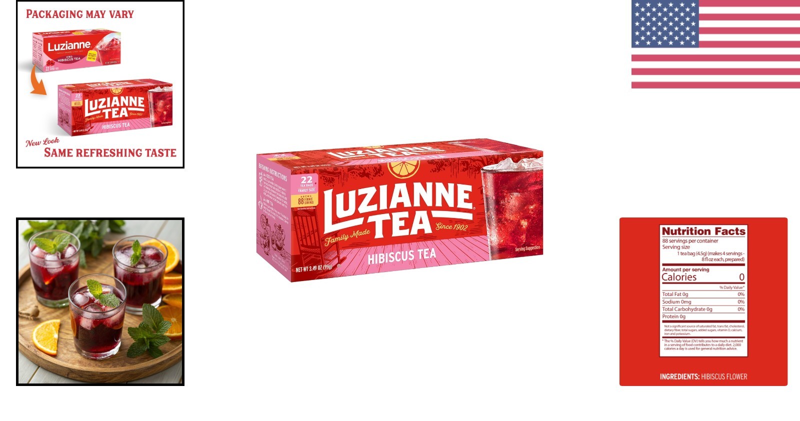 Hibiscus Iced Tea Bags 22 Count Box Herbal Tea Caffeine Free Refreshing