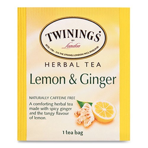 TWININGS Tea Bags, Lemon and Ginger, 2.65 oz, 50/Box, 2 Boxes/Pack (Total 100)