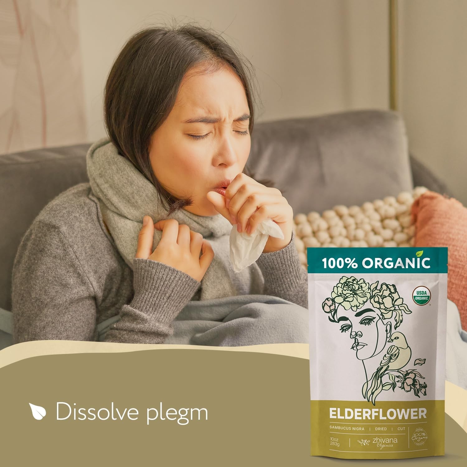 10oz Elderflower Tea – Pure Organic Herbal Remedy for Allergies and Sleep