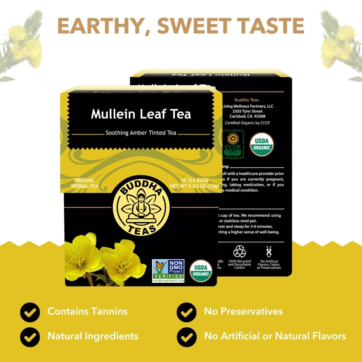 Mullein Leaf – Organic Herbal Tea – Single Ingredient – Warm Amber Hue – Mild…