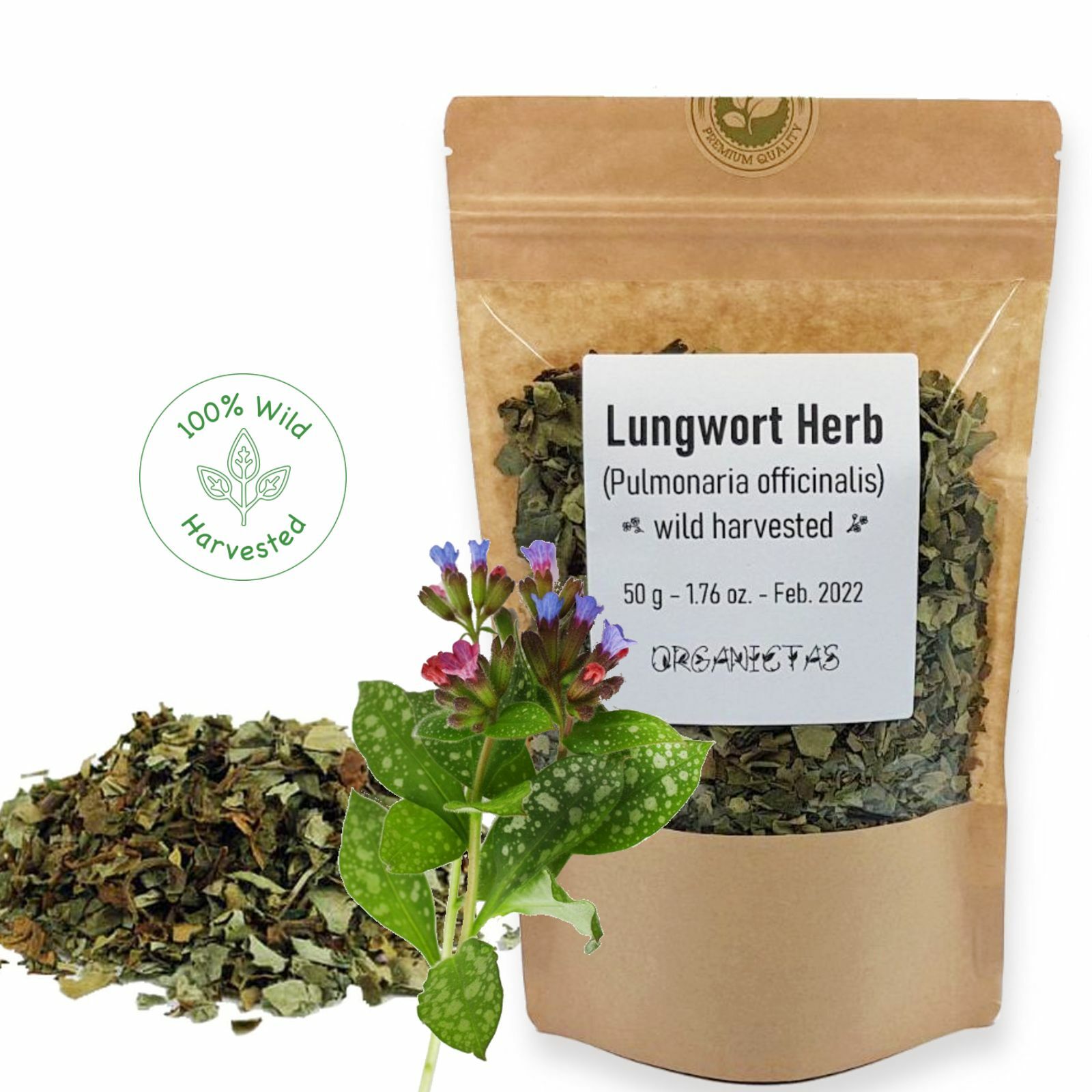 Lungwort Herb Tea Loose, for Lungs & Respiratory Tract Organic Pulmonaria offic.