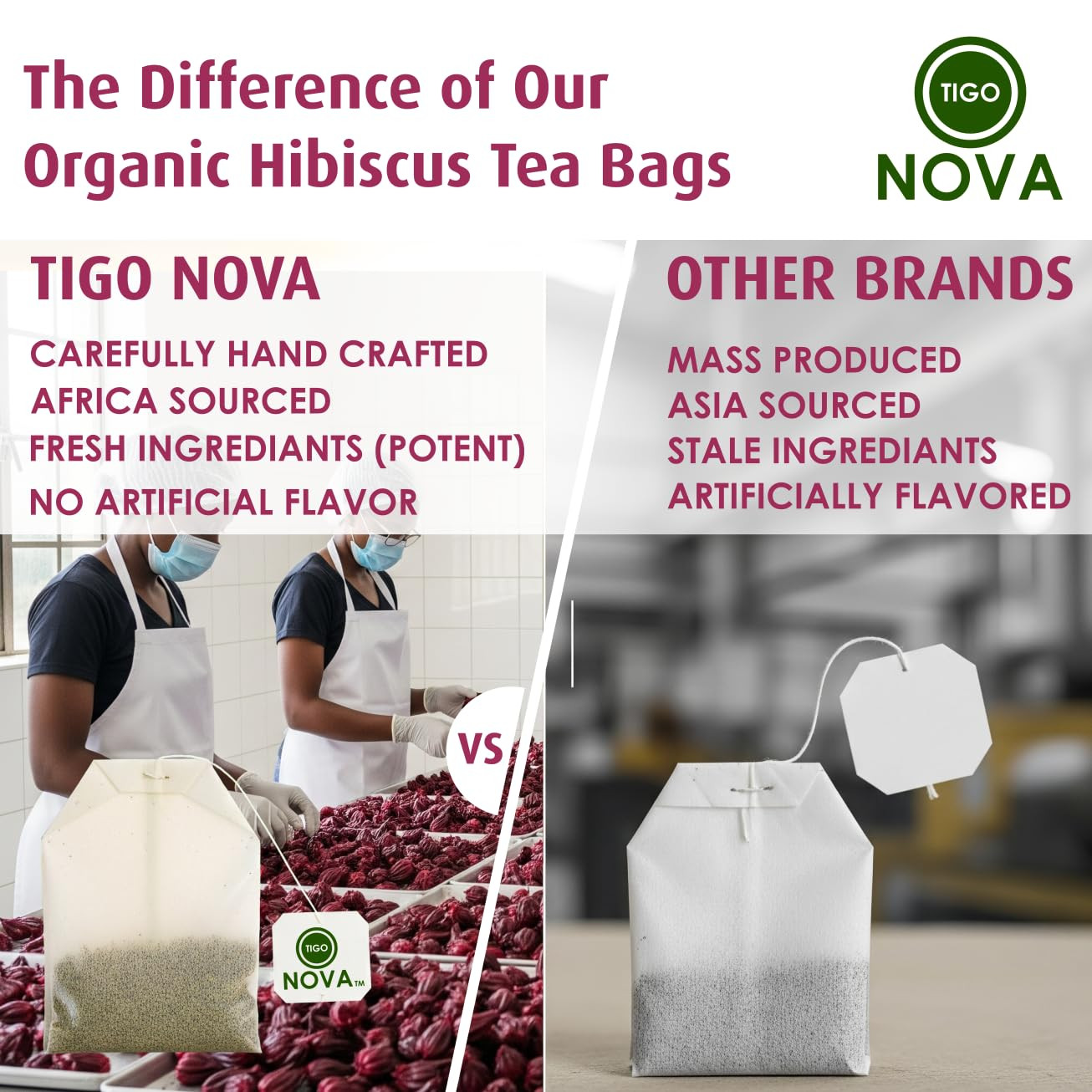 Premium Organic Hibiscus Tea Bags, 100% Natural and Organic Ingredients, Antioxi