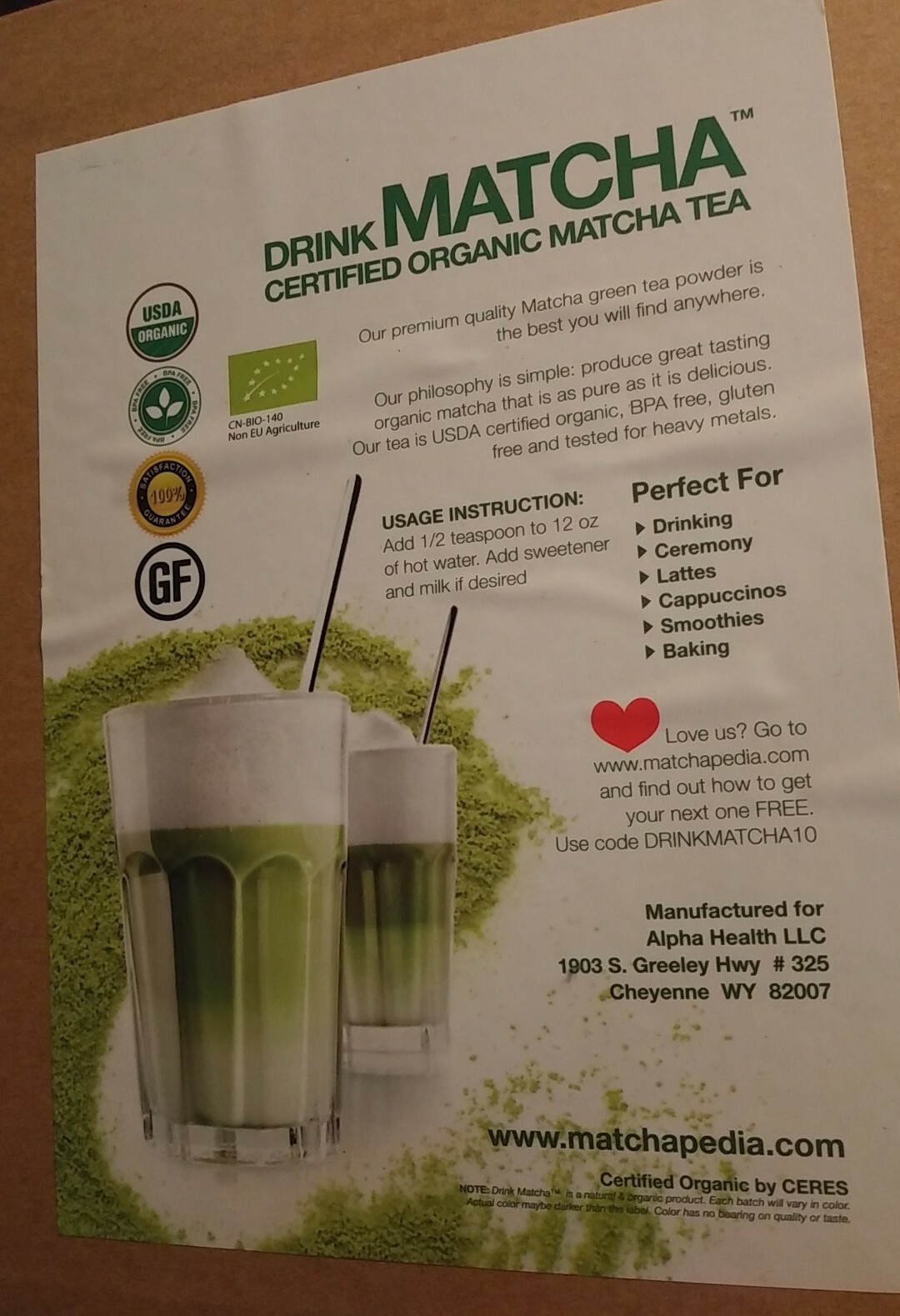 Drink Matcha Green Tea 4 Items Set. Certified Organic Matcha Tea.