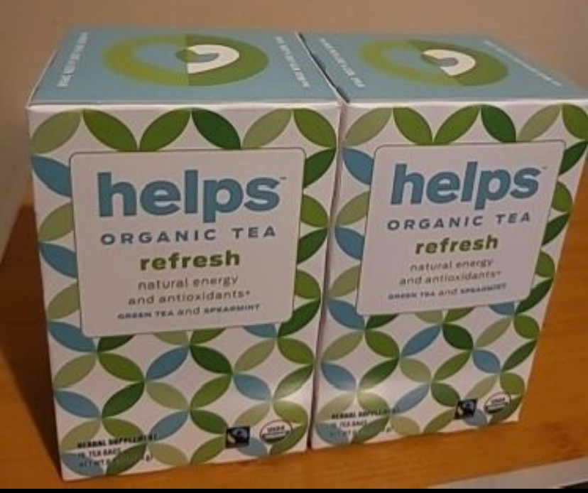 2) Boxes Helps Teas Refresh Organic Green Tea W/Spearmint Herbal 32 Tea Bags NIB