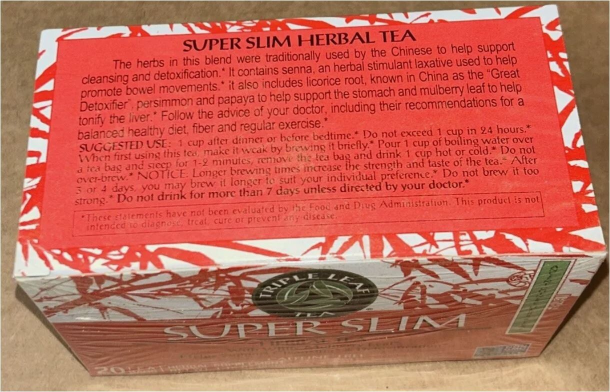 6x Triple Leaf Tea Super Slim Herbal Tea. 20 Tea Bags Per Box. Best By: 2/2030
