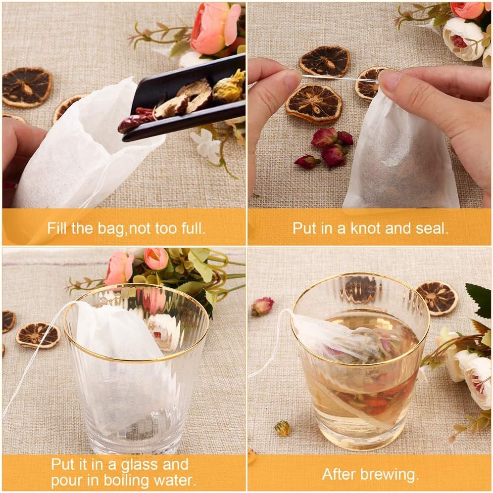 100PCS Disposable Tea Filter Bags Drawstring Loose Leaf Tea Infuser 1 Cup SizeX0